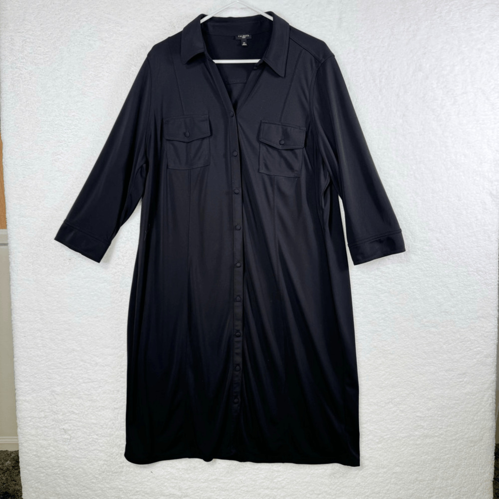 Talbots Women's PH2807 Button Front Utility Shirtdress Black Size 2XL